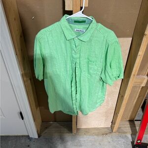Tommy Bahama Bright Green Short-Sleeve Button-Down Linen Shirt